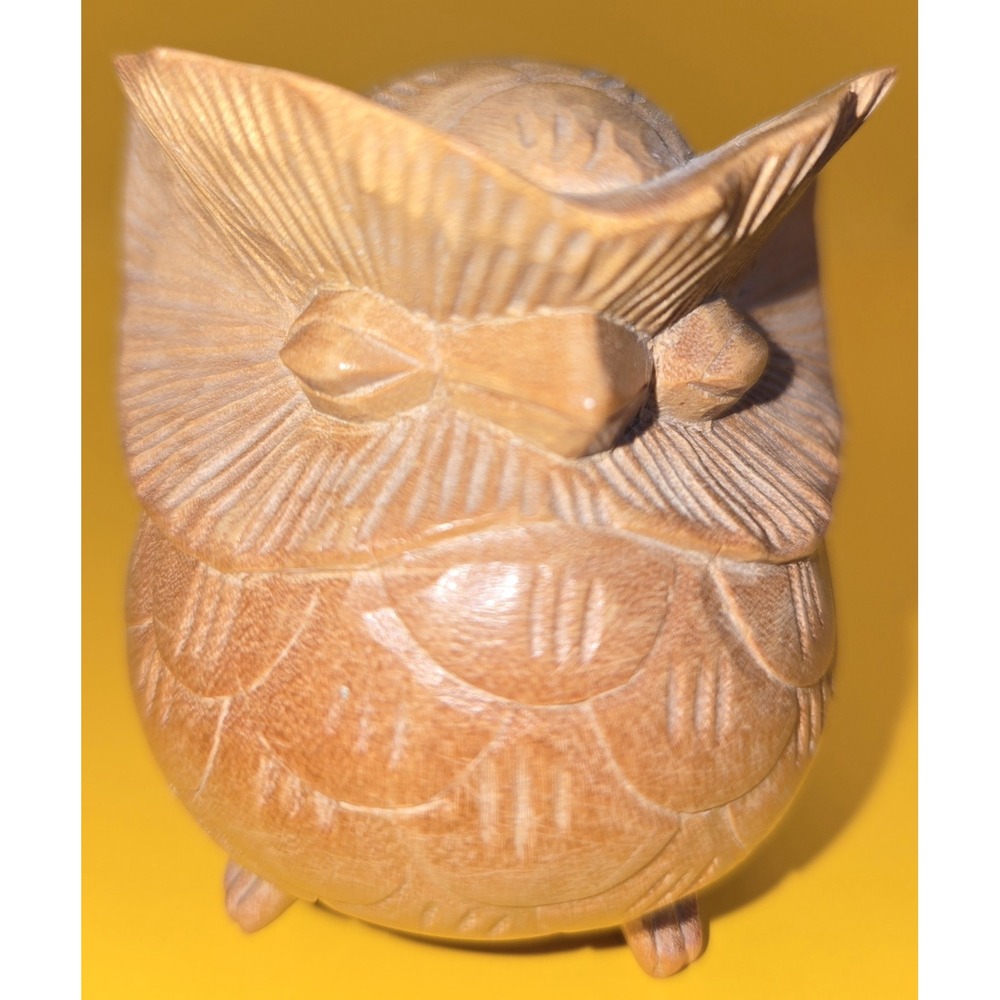 Small‎ Wood Owl Hand Carved Figurine 2.75" Tall 2" Wide